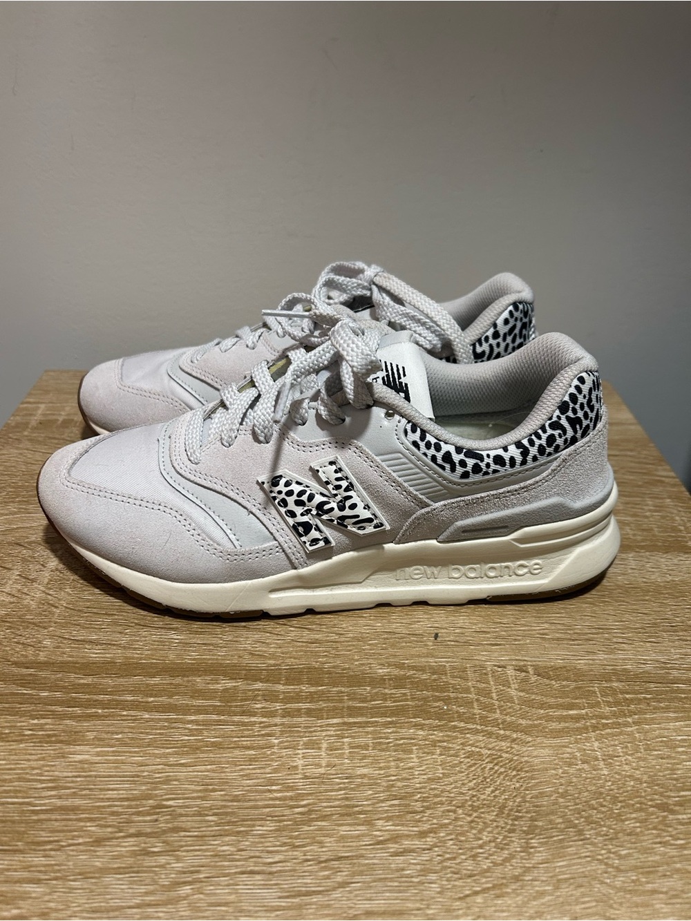 New Balance Women’s White Sneakers with Black Leopard Print Accent